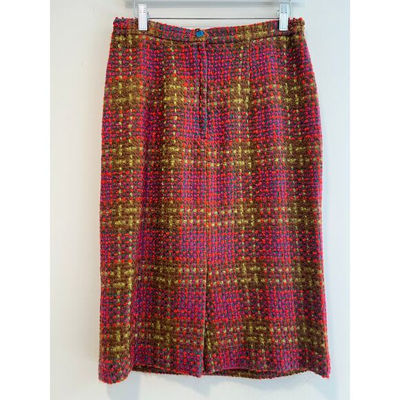 VTG Glimor Tweed Skirt Set Fuchsia Green Double Breasted & Pencil Skirt Sz 12 SG - Picture 12 of 15